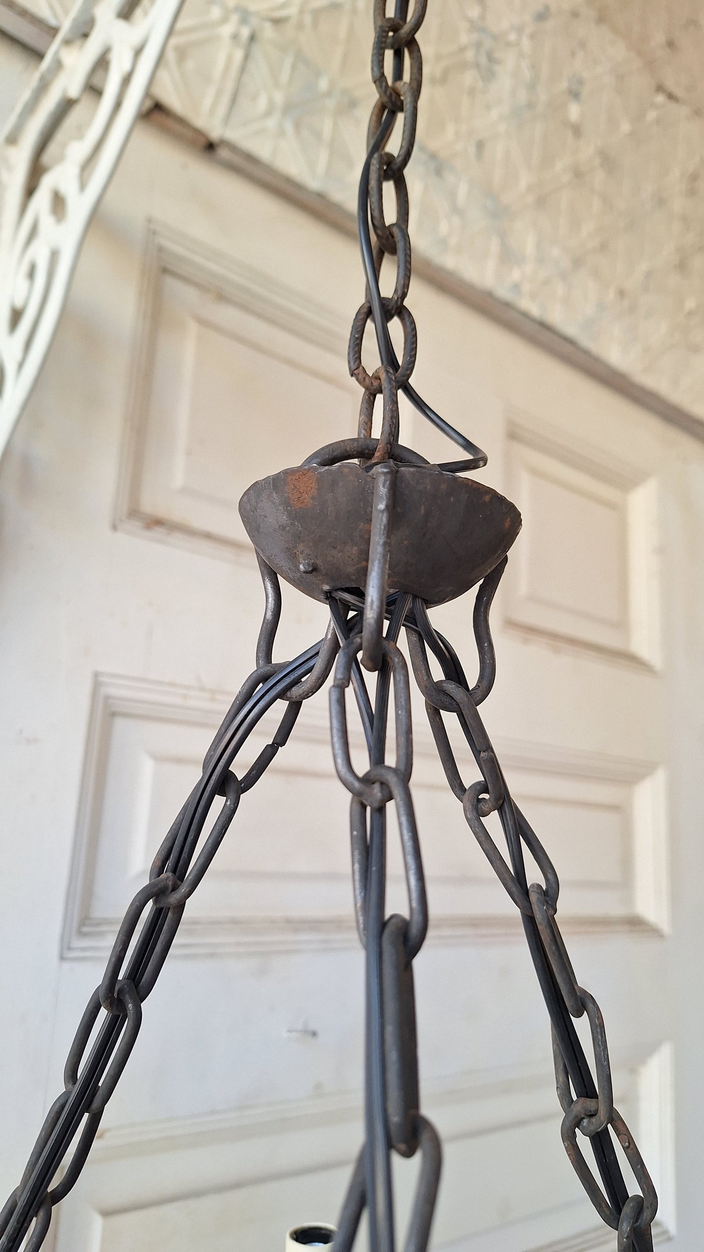 Iron Hoop Chandelier, Gothic Style or Tudor Style Hammer Iron Band Chandelier