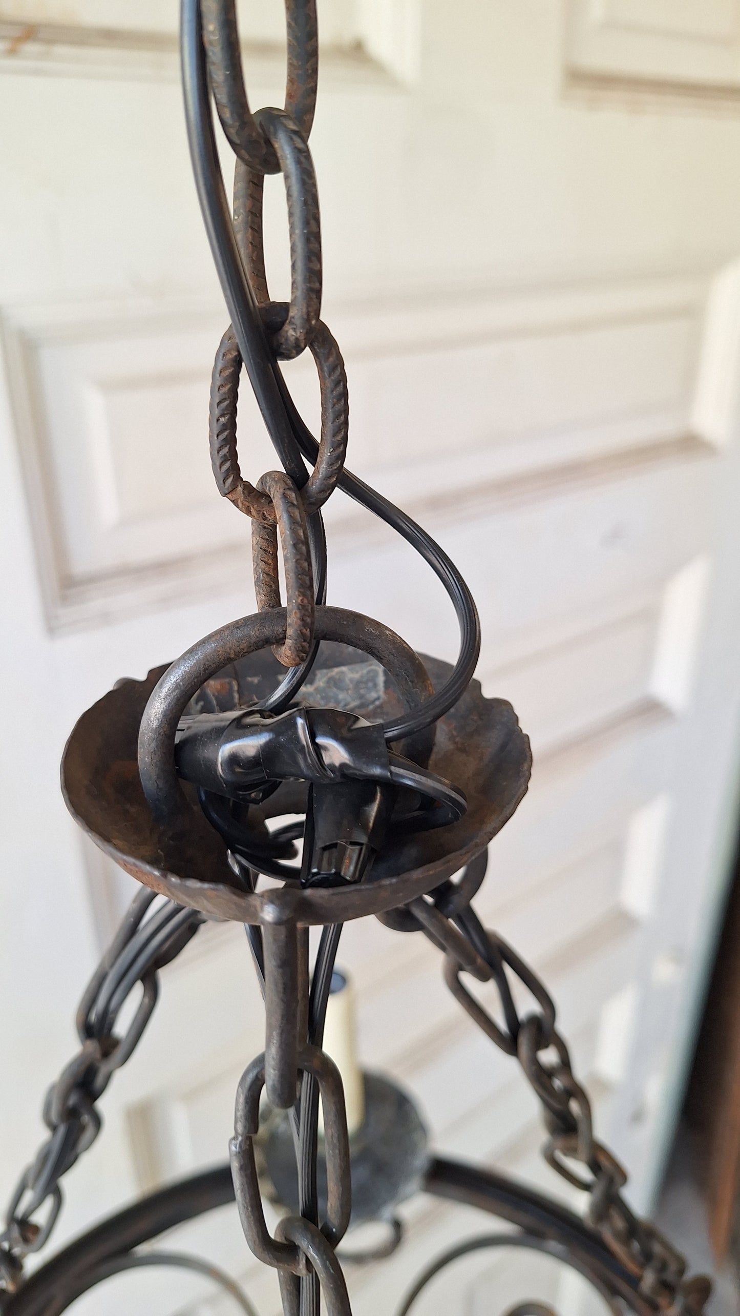 Iron Hoop Chandelier, Gothic Style or Tudor Style Hammer Iron Band Chandelier