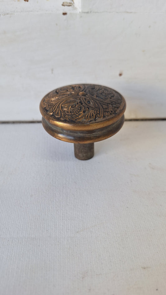 Antique Branford Doorknob with Interlocking Design, Victorian Era, Fancy Brass Door Knob, Button Center Antique Door Handle 022706