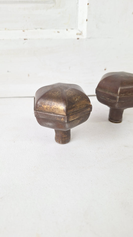 Pair of Hexagon Door Knobs, Stamped Steel Knobs, Antique Door Knobs, Art Deco Knobs, Art Deco Doorknobs 030404
