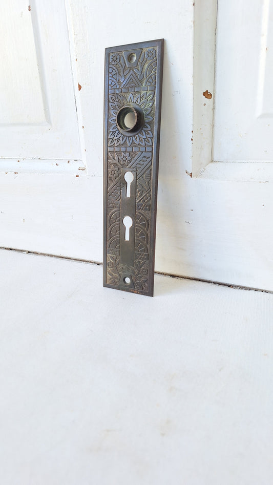 Eastlake Bronze Plate with Double Keyhole, Eastlake Escutcheon with Two Key Hole, Large Entry Plate, Front Door Escutcheon 031302