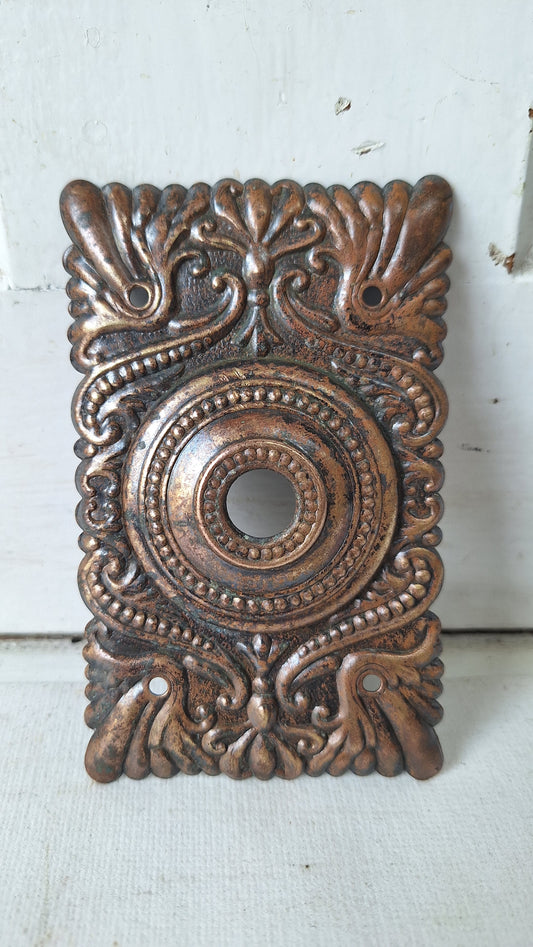 Victorian Antique Bronze Doorbell Cover, Vintage Doorbell Escutcheon, Button Doorbell 031501