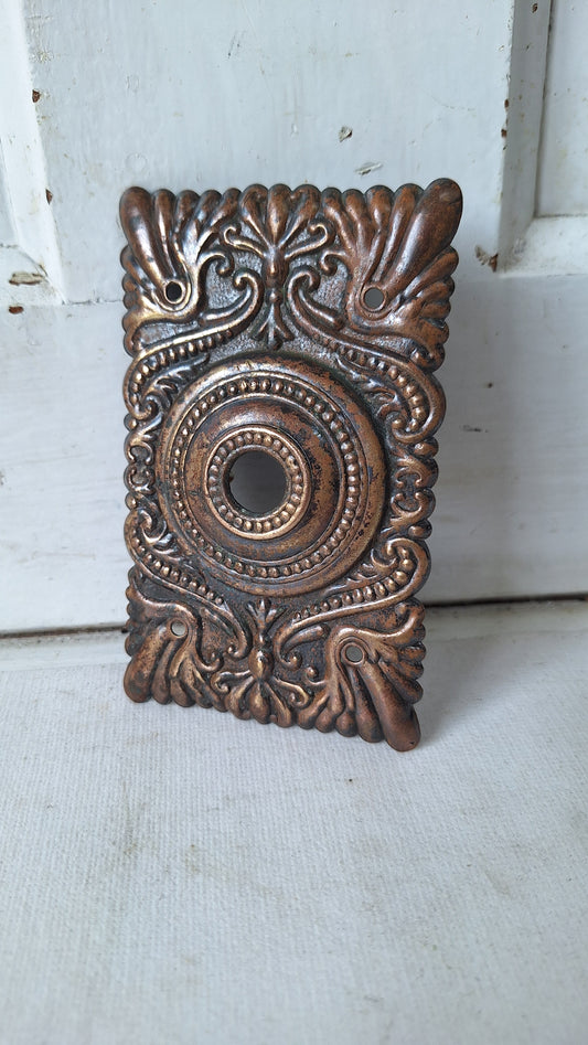 Victorian Antique Bronze Doorbell Cover, Vintage Doorbell Escutcheon, Button Doorbell 031501