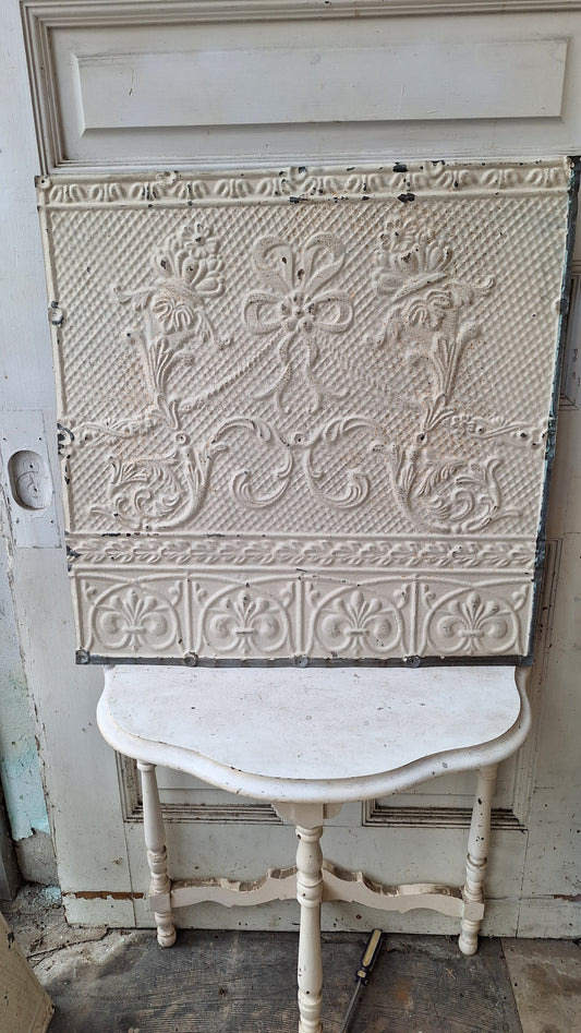 Antique White Ceiling Tin Square Torch and Ribbon Design, Stamped Tin Ceiling Tile 032505a