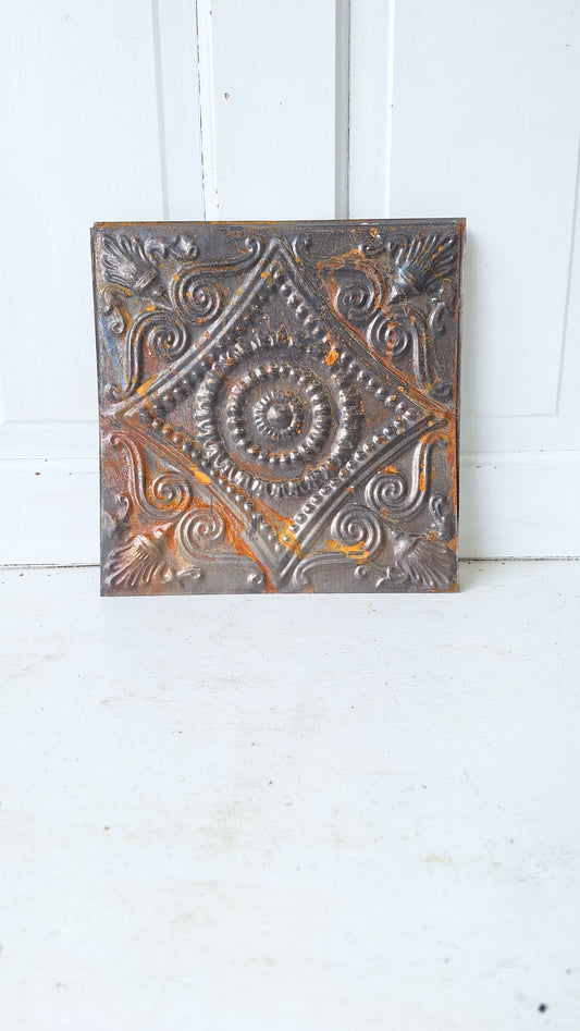 12" Tin Ceiling Tile,  Small Vintage Metal Ceiling Tile, Stamped Metal Antique Tin 032509
