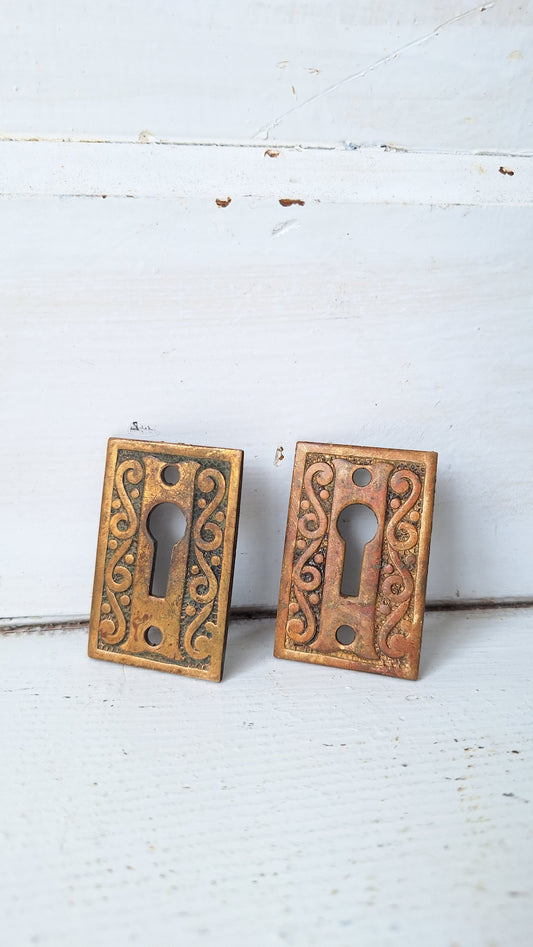 Antique Bronze Keyhole Cover Plates, Ornate Escutcheon Iron Key Plate Key Hole Cover Eastlake Key Plate 040104