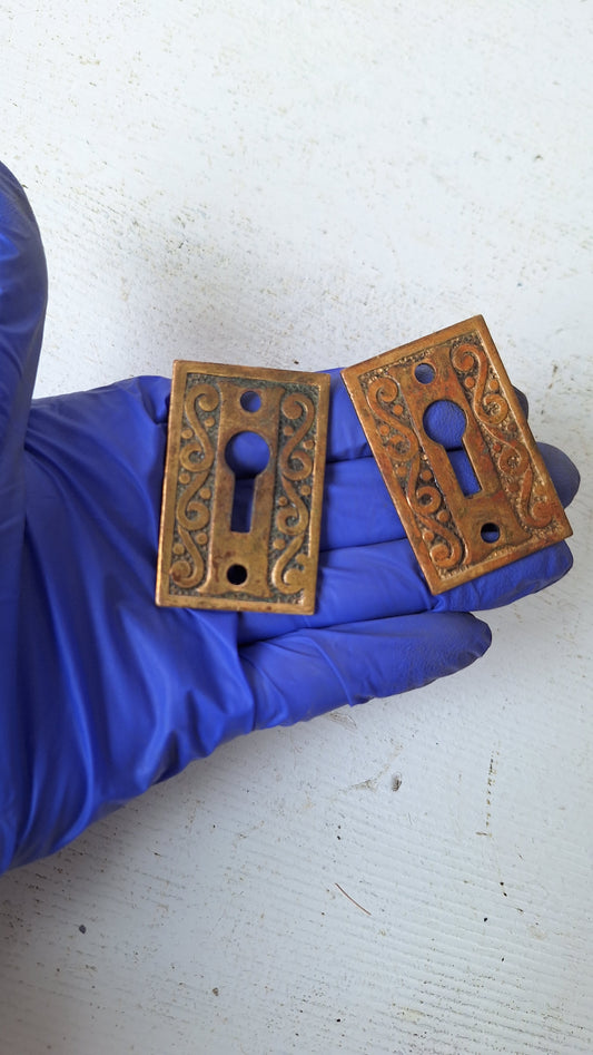 Antique Bronze Keyhole Cover Plates, Ornate Escutcheon Iron Key Plate Key Hole Cover Eastlake Key Plate 040104