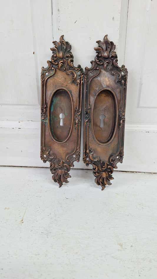 Large Ornate Pocket Door Pulls in Solid Bronze, Antique Fancy Recessed Door Handles, Pocket Door Hardware 040202