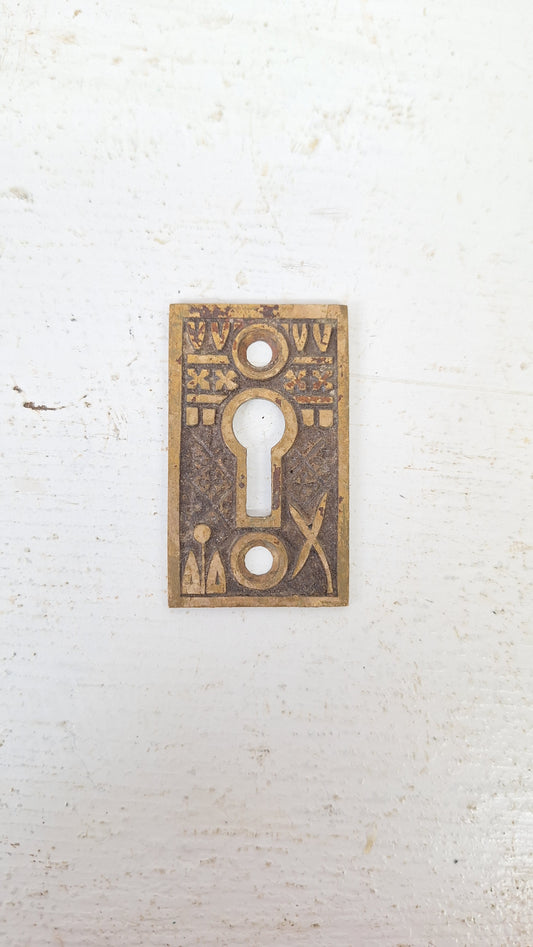 Eastlake Style Antique Bronze "Broken Leaf" Keyhole Cover, Antique Victorian Era Door Key Hole Plate, Small Bronze Key Escutcheon 040203