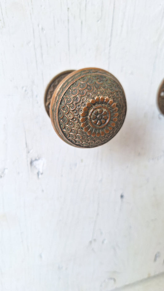 Penn Hardware Daisy Design Doorknobs and Rosetes, Solid Bronze Ornate Doorknobs with Fish Scale Pattern 040209