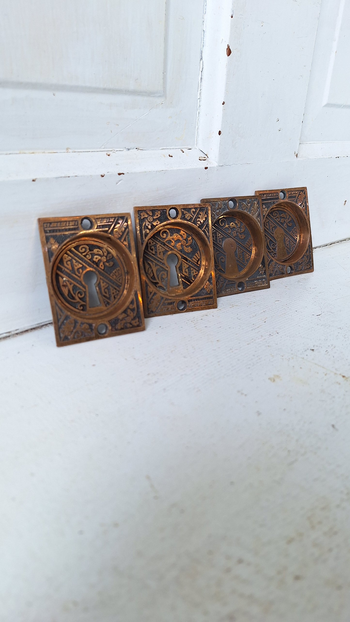 Eastlake Bronze Double Pocket Door Pull Set, Copper and Bronze Recessed Sliding Door Handles, Victorian Hardware 040210