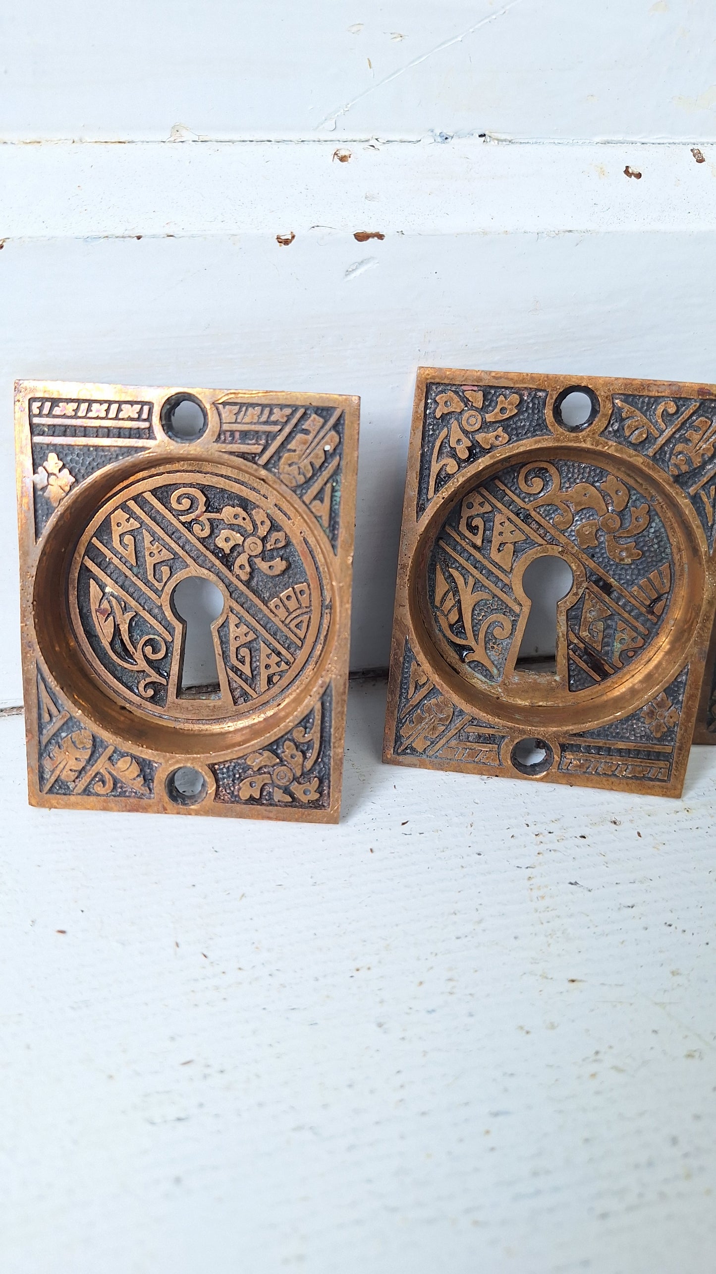 Eastlake Bronze Double Pocket Door Pull Set, Copper and Bronze Recessed Sliding Door Handles, Victorian Hardware 040210