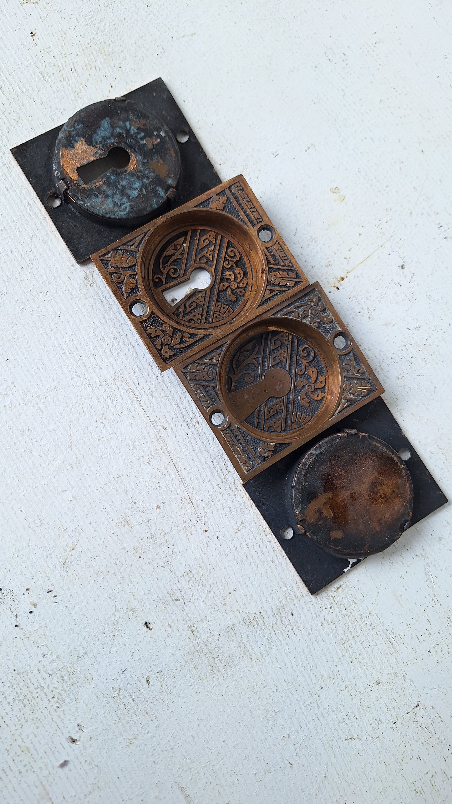 Eastlake Bronze Double Pocket Door Pull Set, Copper and Bronze Recessed Sliding Door Handles, Victorian Hardware 040210