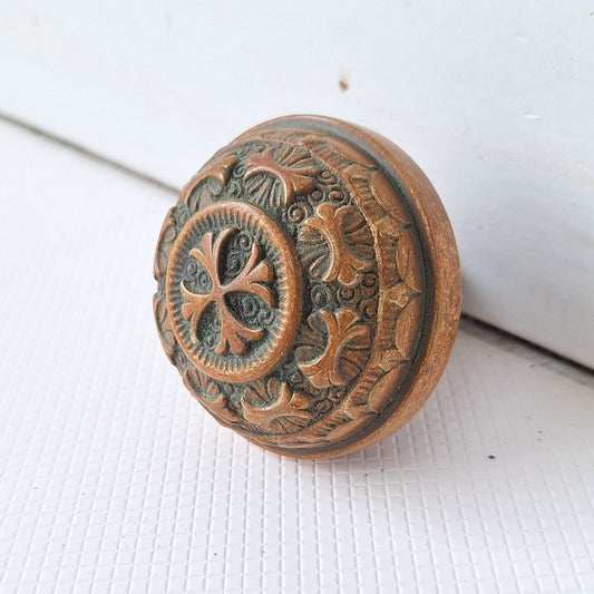 Cross Pattern Bronze Doorknob, Antique 1800s Bronze Door Knob, Eastlake Design Door Hardware 040508