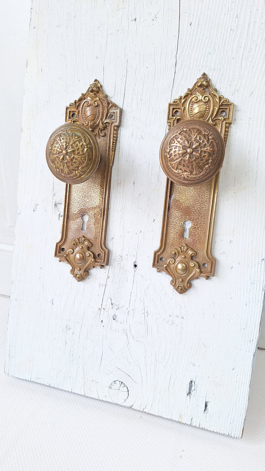 Ornate Antique Bronze Victorian Door Hardware by Corbin, Antique Door Knobs 040518