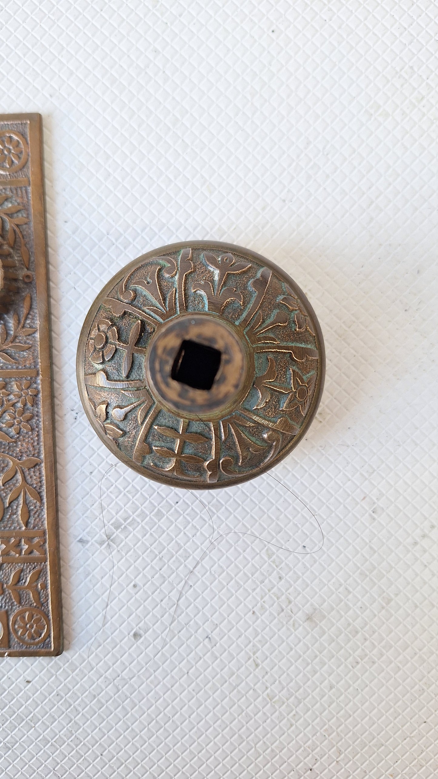 Lockwood Bronze Doorknobs and Backplates Eastlake Design, Complete Set Victorian Hardware 040809
