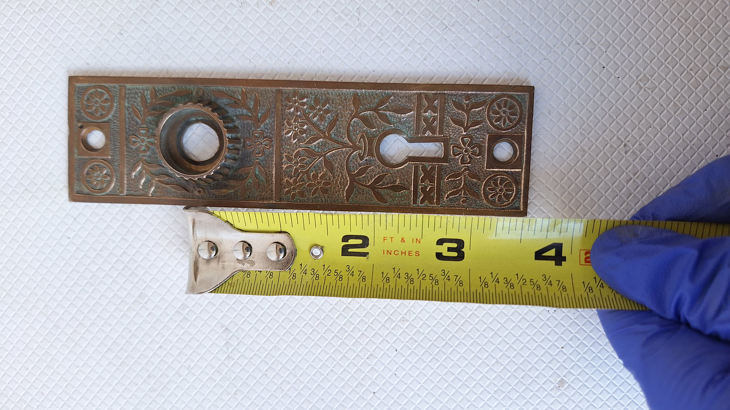 Lockwood Bronze Doorknobs and Backplates Eastlake Design, Complete Set Victorian Hardware 040809