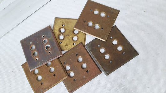 Double Push Button Switch Plate, Brass Light Switchplate, Vintage Switch Plate, Antique Light Plate Cover 041701