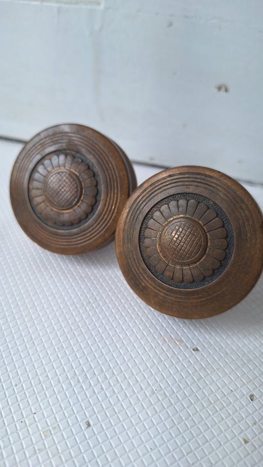 Antique Pair of Ornate Door Knobs, Fancy Flower Design Bronze Door Knob, Victorian Era Door Hardware, Architecture Salvage 041711