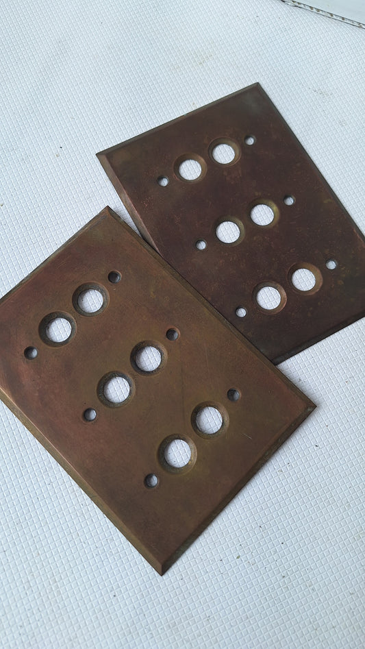 Triple Push Button Switch Plate, Brass Light Switchplate, Vintage Switch Plate, Antique Light Plate Cover 041713
