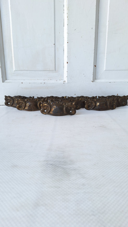 Eight Sea Creature Stamped Bronze Antique Drawer Pulls, Antique Floral Design Pull, Stamped Brass Handle Antique Victorian Hardware 042401