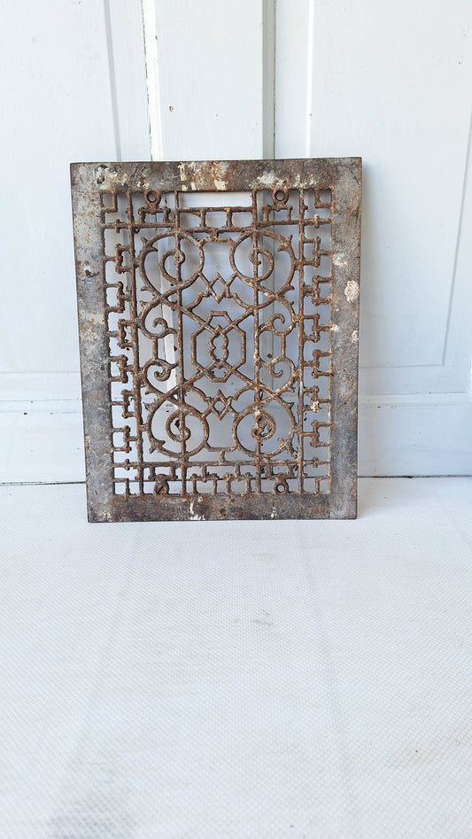 11 x 14" Vintage Cast Iron Grate, Scroll Pattern Antique Vent Cover, Architecture Salvage, Heating Grate, Cold Air Return 042406