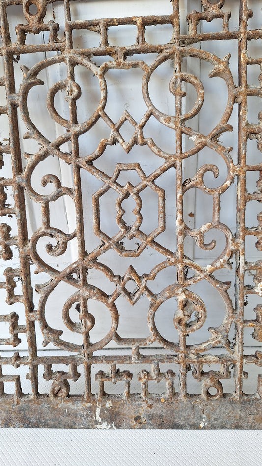 11 x 14" Vintage Cast Iron Grate, Scroll Pattern Antique Vent Cover, Architecture Salvage, Heating Grate, Cold Air Return 042406