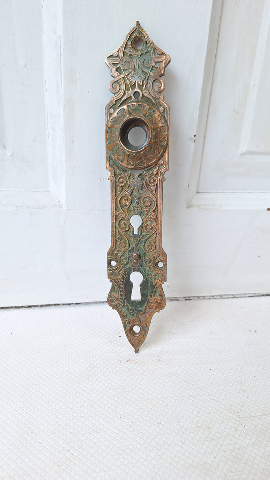 Fancy Bronze Exterior Door Plate Ornate Design, Antique Door Plate Double Keyhole, Two Key Hole Plate 050303