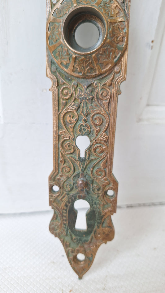 Fancy Bronze Exterior Door Plate Ornate Design, Antique Door Plate Double Keyhole, Two Key Hole Plate 050303