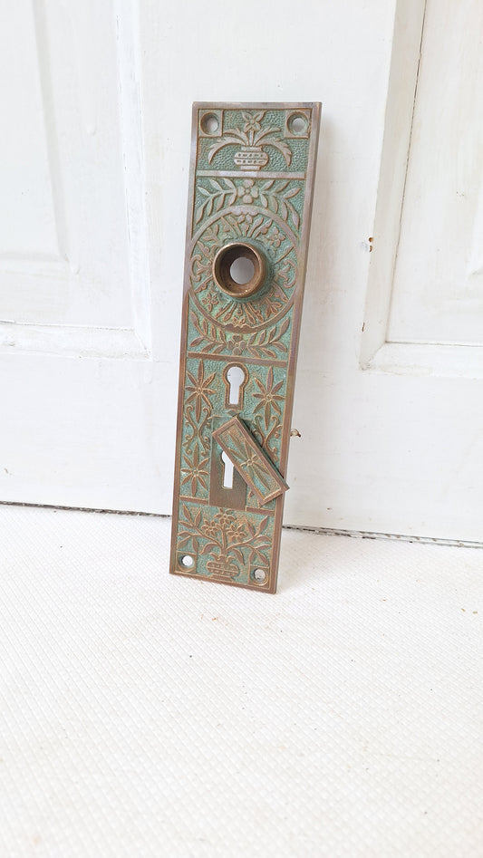 Large Bronze Victorian Exterior Back Plate, Double Key Hole Entry Plate, Front Door Escutcheon 050304
