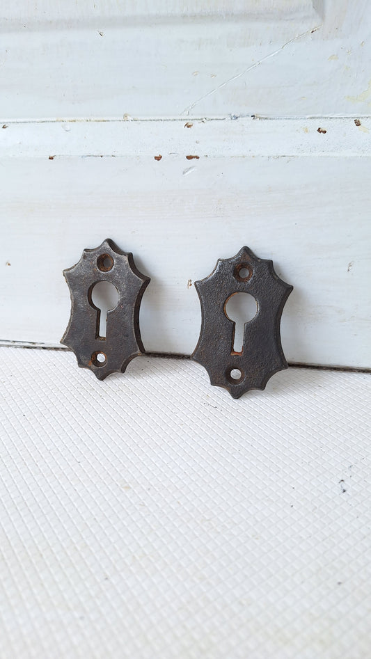 Two Iron Key Hole Escutcheon, Eastlake Style Cast Iron Keyhole Plate 050502