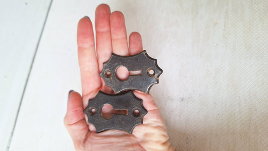 Two Iron Key Hole Escutcheon, Eastlake Style Cast Iron Keyhole Plate 050502