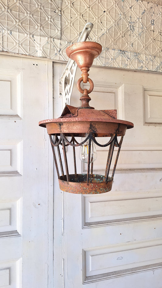 Antique Gothic or Tudor Copper Lantern, Copper Vintage Porch Light,  Antique Gothic Light, Antique Lantern Light, Copper LIghting 050601