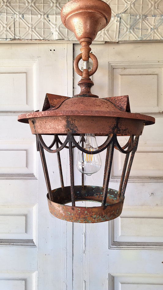 Antique Gothic or Tudor Copper Lantern, Copper Vintage Porch Light,  Antique Gothic Light, Antique Lantern Light, Copper LIghting 050601