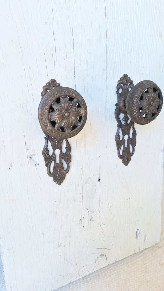 Hopkins and Dickinson Pierced Knobs and Backplates, Open Design Doorknobs and Plates in Cast Iron, Italian Rennaisance Door Hardware 050604