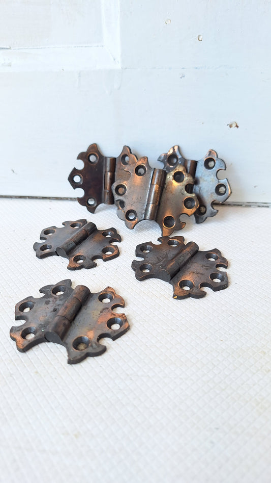 Six Antique Butterfly Cabinet Door Hinges, Small Cabinet Door Hinge Set 050609