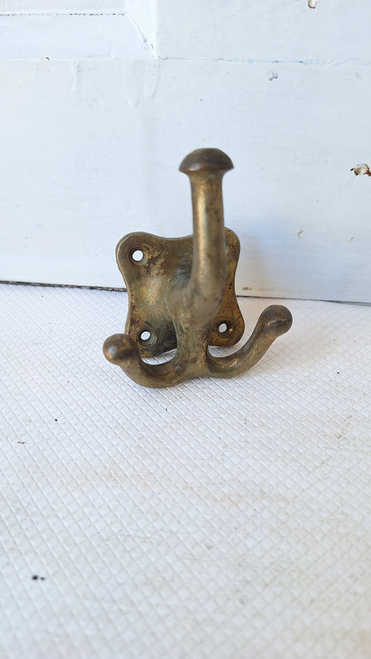 Antique Solid Brass Three Prong Wall Hook, Antique Bronze Three Arm Coat or Hat Hook 050705