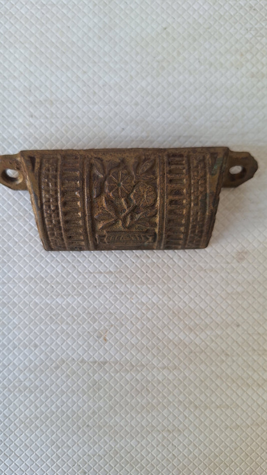 Small Eastlake Iron Pulls with Flower Detail, Antique Floral Design Pull, Cast Iron Handle Antique Victorian Hardware 050803