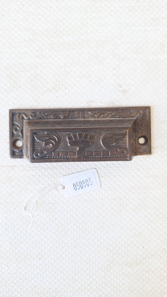 Small Eastlake Iron Pulls with Flower Detail, Antique Floral Design Pull, Cast Iron Handle Antique Victorian Hardware 050805