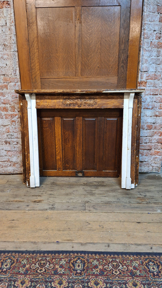 Mantle With Carvings, Antique Wood Fireplace Mantel, Carved Wood Mantel