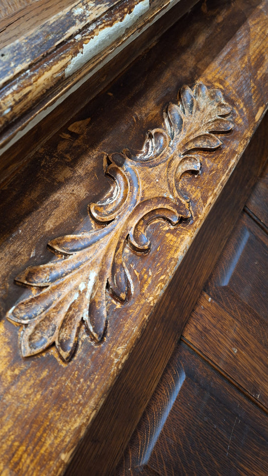 Mantle With Carvings, Antique Wood Fireplace Mantel, Carved Wood Mantel