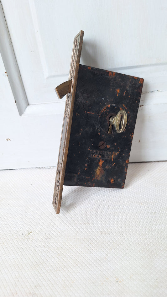 Antique Ornate Mortise Lock with Skeleton Key, Antique Keyed Door Lock, Antique Door Card with Working Key, Architecture Salvage 051202