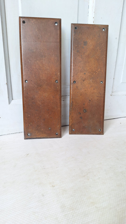 12 x 4 Heavy Bronze or Brass Push Plate Set, Vintage Brass Swinging Door Plates, Pair of Butler Door Plates 051203