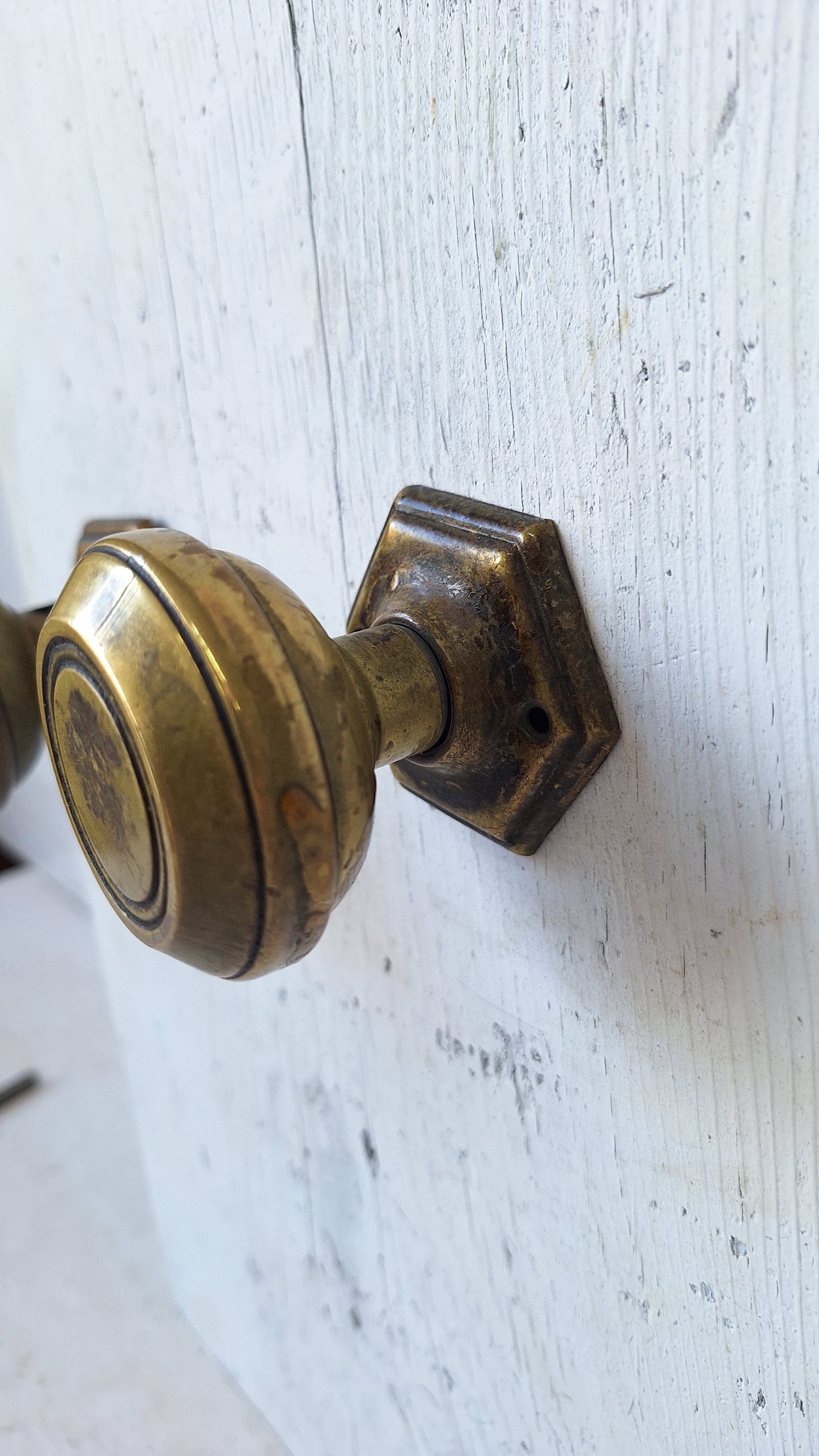 Vintage Brass Craftsman Hardware Set, Deco Door Plates and Knobs
