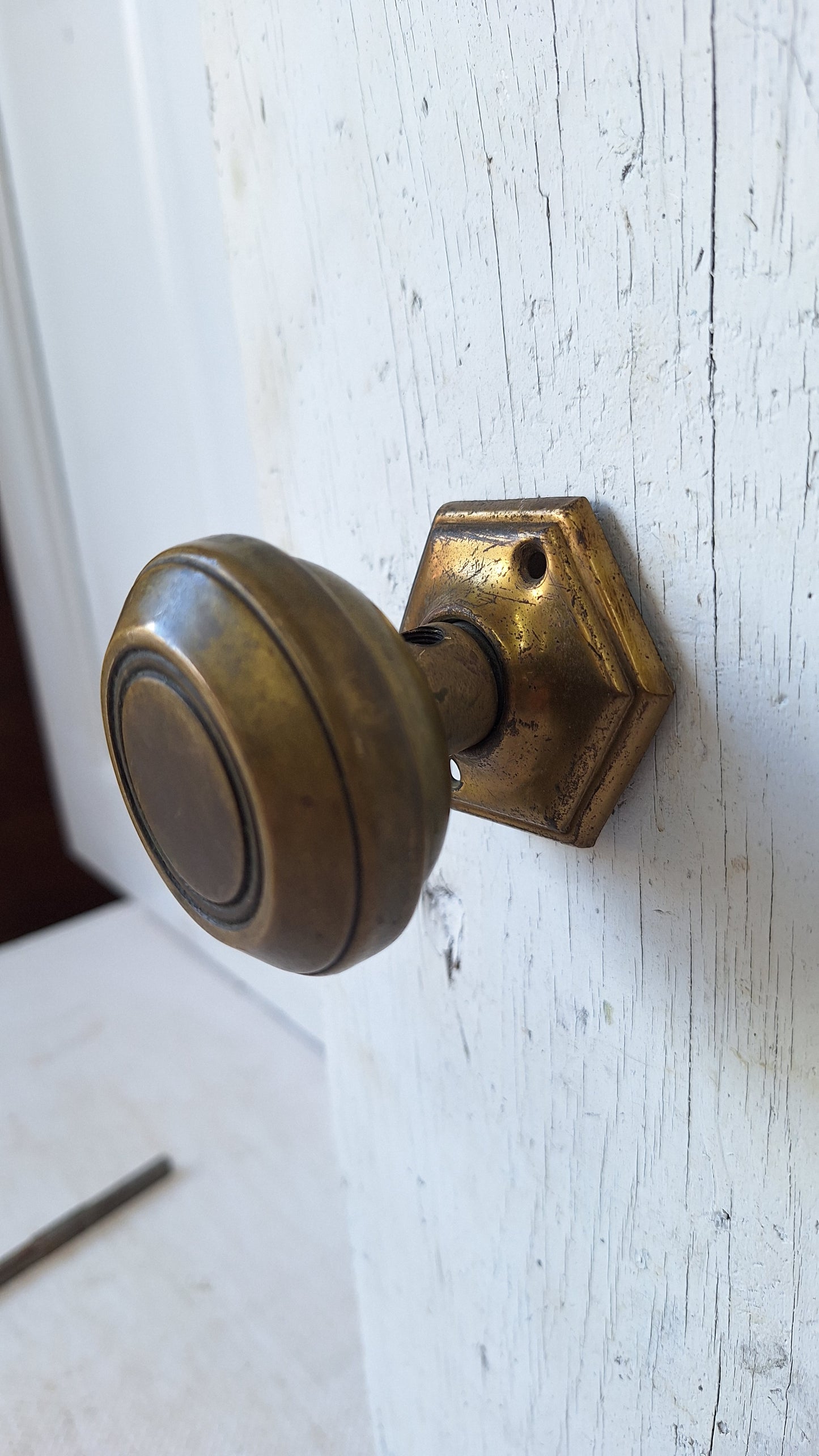 Vintage Brass Craftsman Hardware Set, Deco Door Plates and Knobs