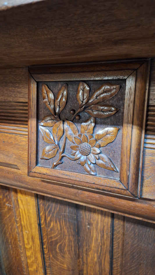 Carved Wood Antique Fireplace Mantle with Tiles, Eastlake Style Fireplace Wood Mantel, Architecture Salvage, Wood Fireplace 052001