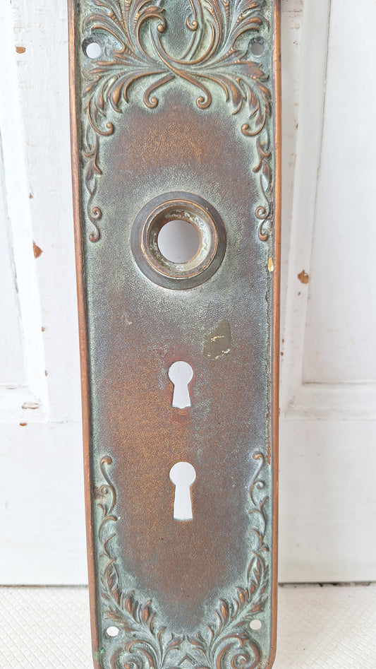 Large Lorraine Pattern Backplate with Two Keyhole, Ornate Entry Size Door Plate, Bronze Hardware, Door Backplate Architecture Salvage 052903