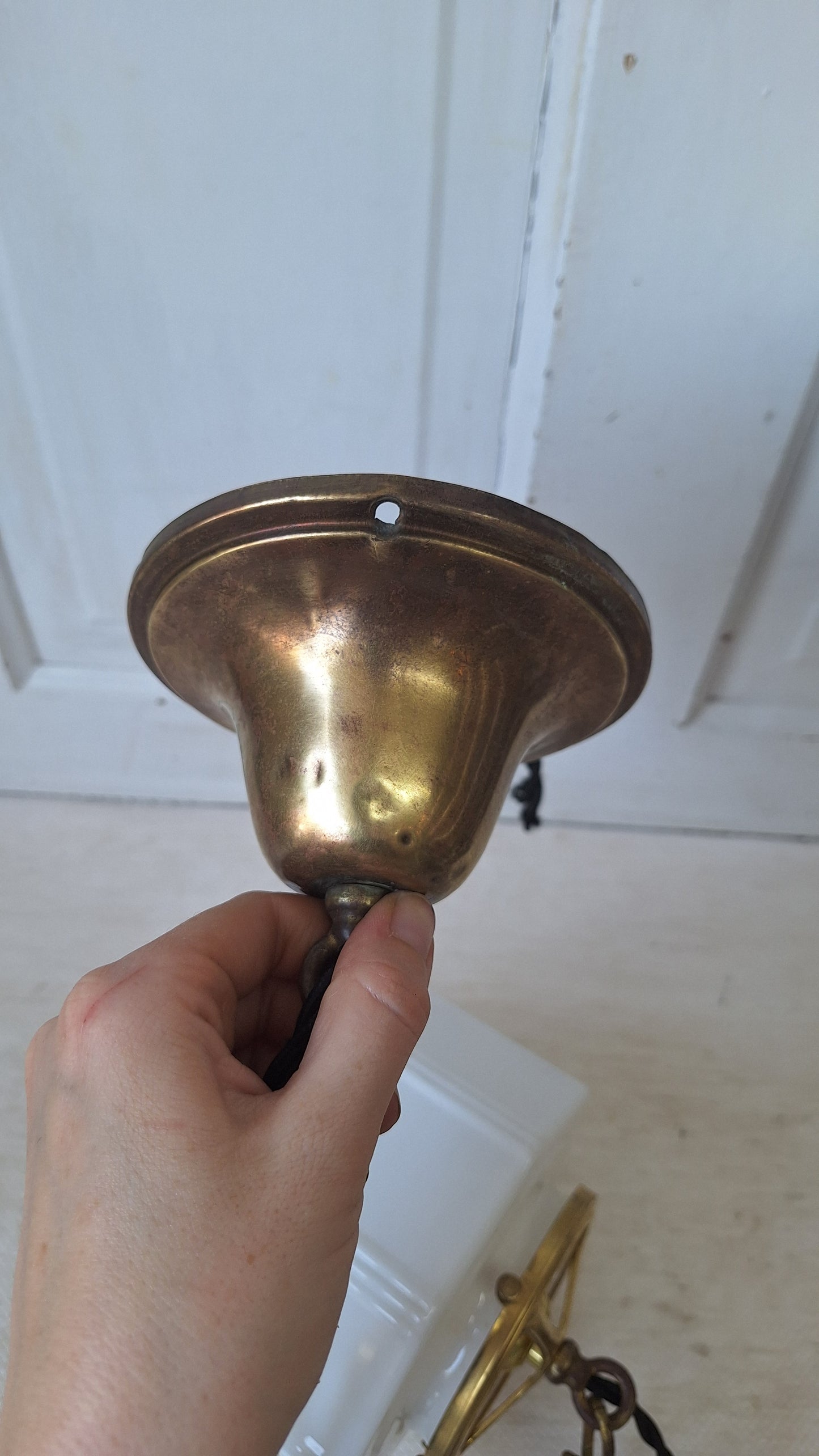 Pair Vintage Pendant Art Deco Lights, White Glass and Brass Lights, Kitchen Island Lighting, Architecture Salvage 053001