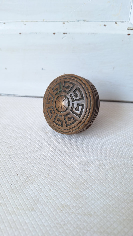Large Hopkins & Dickinson Bronze Knob, Antique 1800s Doorknob, Greek Key Design, Architecture Salvage, Fancy Doorknob 053004