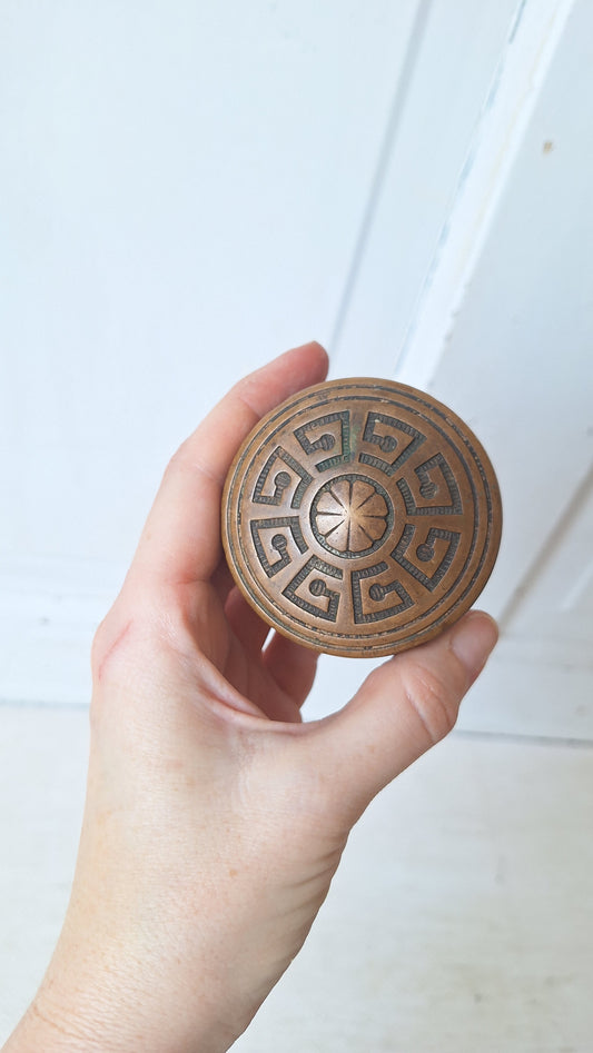 Large Hopkins & Dickinson Bronze Knob, Antique 1800s Doorknob, Greek Key Design, Architecture Salvage, Fancy Doorknob 053004